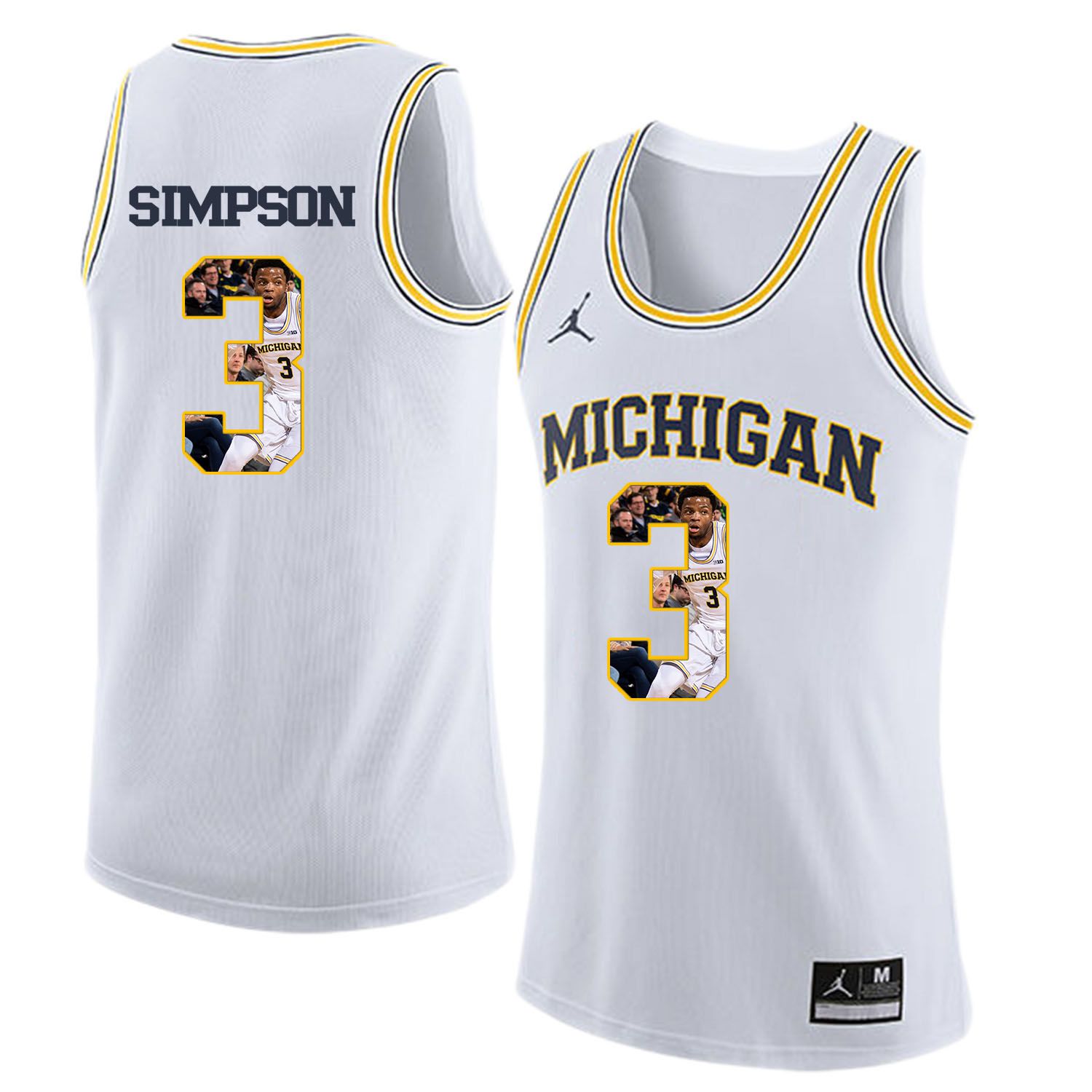 Men Jordan University of Michigan Basketball White #3 Simpson Fashion Edition Customized NCAA Jerseys